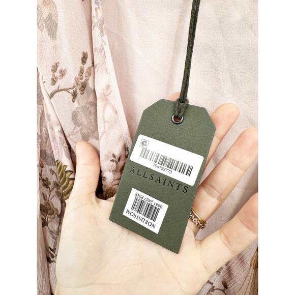 All Saints Ari Peggy Floral Print Blush Long Sleeve Wrap Dress Size 4 NWT - Picture 5 of 6